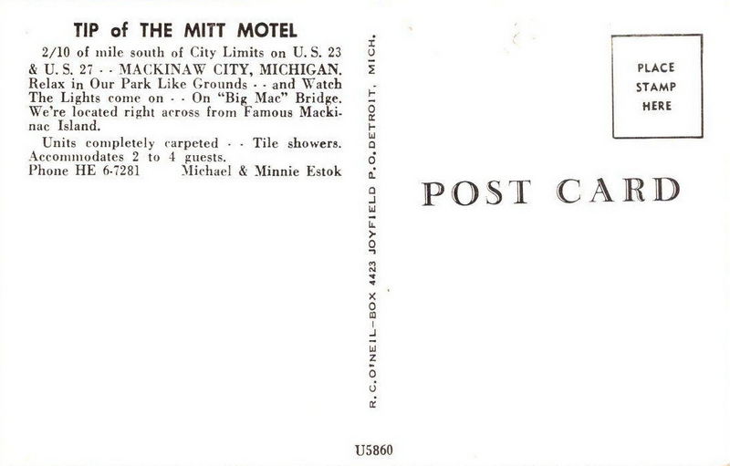 Sunrise Beach (Tip of The Mitt Motel) - Postcard Back (newer photo)